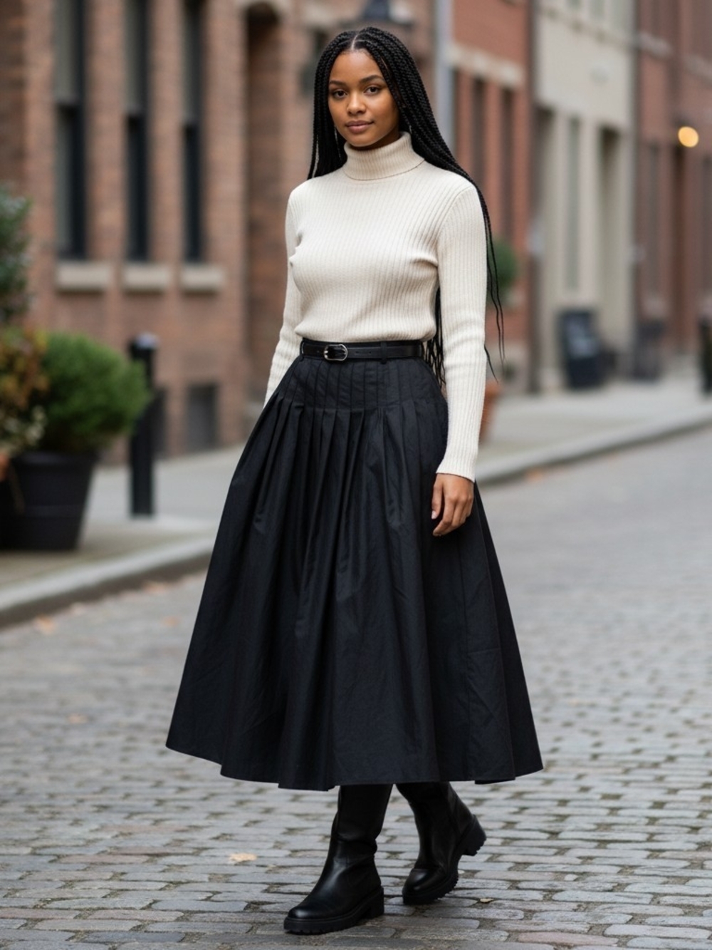 Zara 2024 ZW Woman Collection Black Box Pleated Poplin Midi Skirt XS NWOT Washed